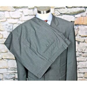 MATERIAL LONDON Mens Suit Gray 3 Button All Wool 44 Regular Flat Front Pant